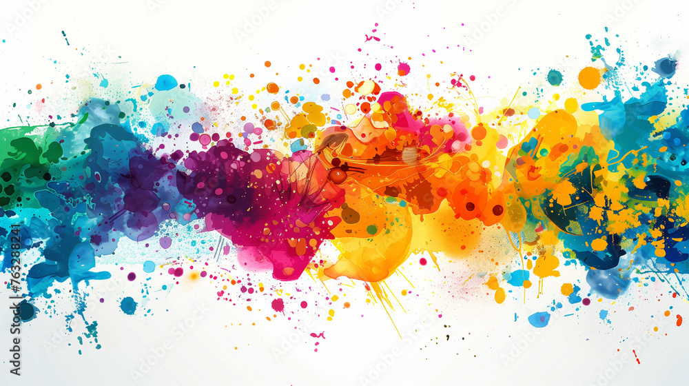 Illustration of many colorful splashes of color on a white background