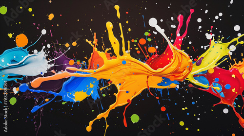 Illustration of many colorful splashes of color on a black background