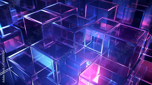 Futuristic Neon Glowing 3D Rendered Abstract Cubes