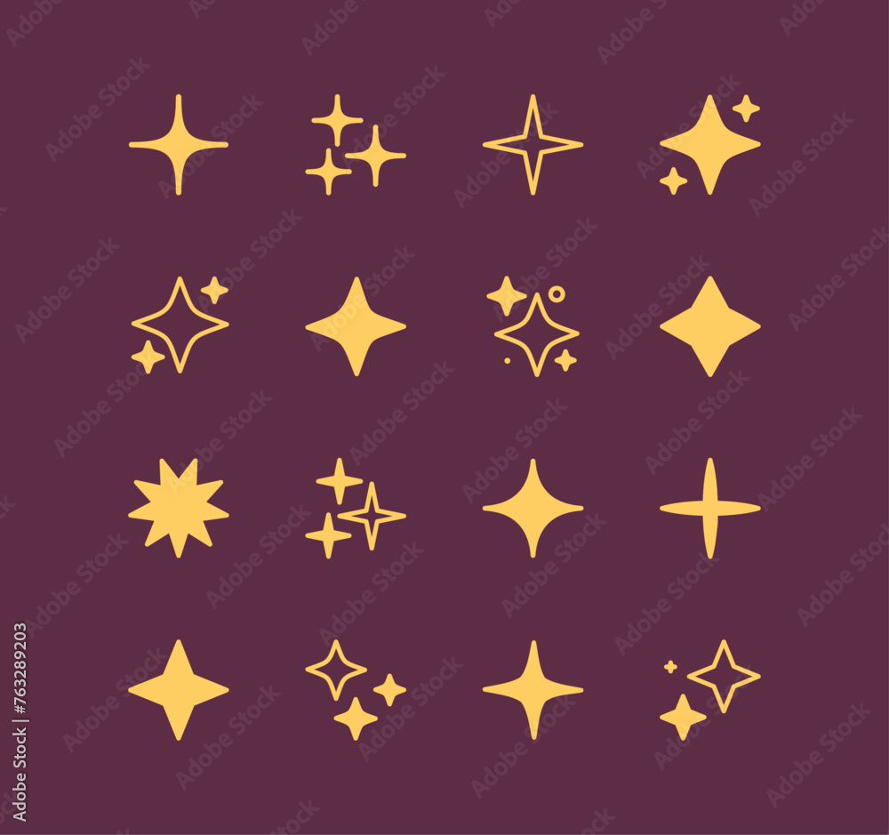 Futuristic sparkle related icons, star shapes, cool shine effect, bright firework, decoration twinkle, glowing light effect, shiny flash flat vector illustration isolated on background. Futuristic sparkle related icons, star shapes, cool shine effect, bright firework, decoration twinkle, glowing light effect, shiny flash flat vector illustration isolated on background.
