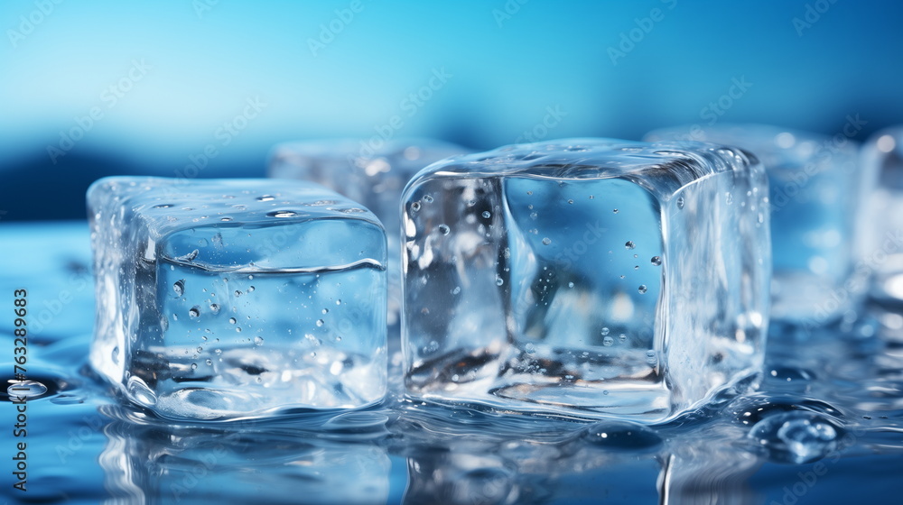 Ice cubes melting on blue surface. Freshness and cold concept. Ice cubes melting on blue surface. Freshness and cold concept.