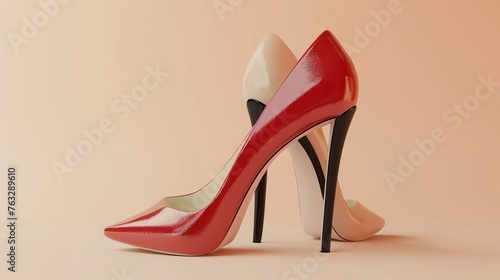 3D realistic fashionable high heels mockup on color background