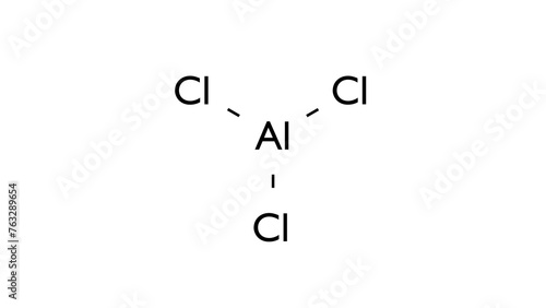 aluminium chloride molecule, structural chemical formula, ball-and-stick model, isolated image aluminium trichloride