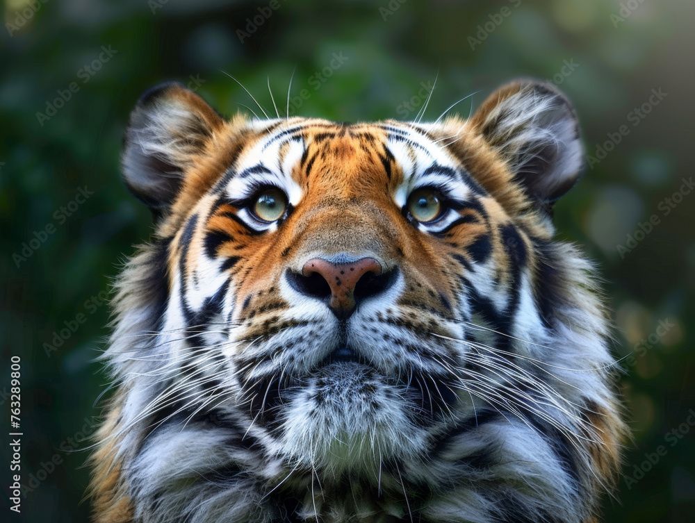 Naklejka premium A tiger with its eyes closed and looking at the camera