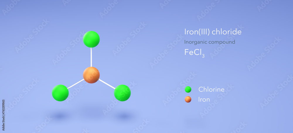 iron(iii) chloride molecule, molecular structures, ferric chloride, 3d model, Structural Chemical Formula and Atoms with Color Coding