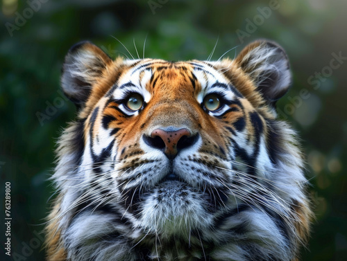 A tiger with its eyes closed and looking at the camera