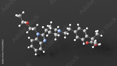 Fototapeta Naklejka Na Ścianę i Meble -  bilastine molecular structure, antihistamine medication, ball and stick 3d model, structural chemical formula with colored atoms