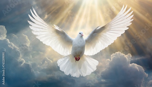 Holy Spirit: White Dove with Open Wings in the Clouds © Daniel