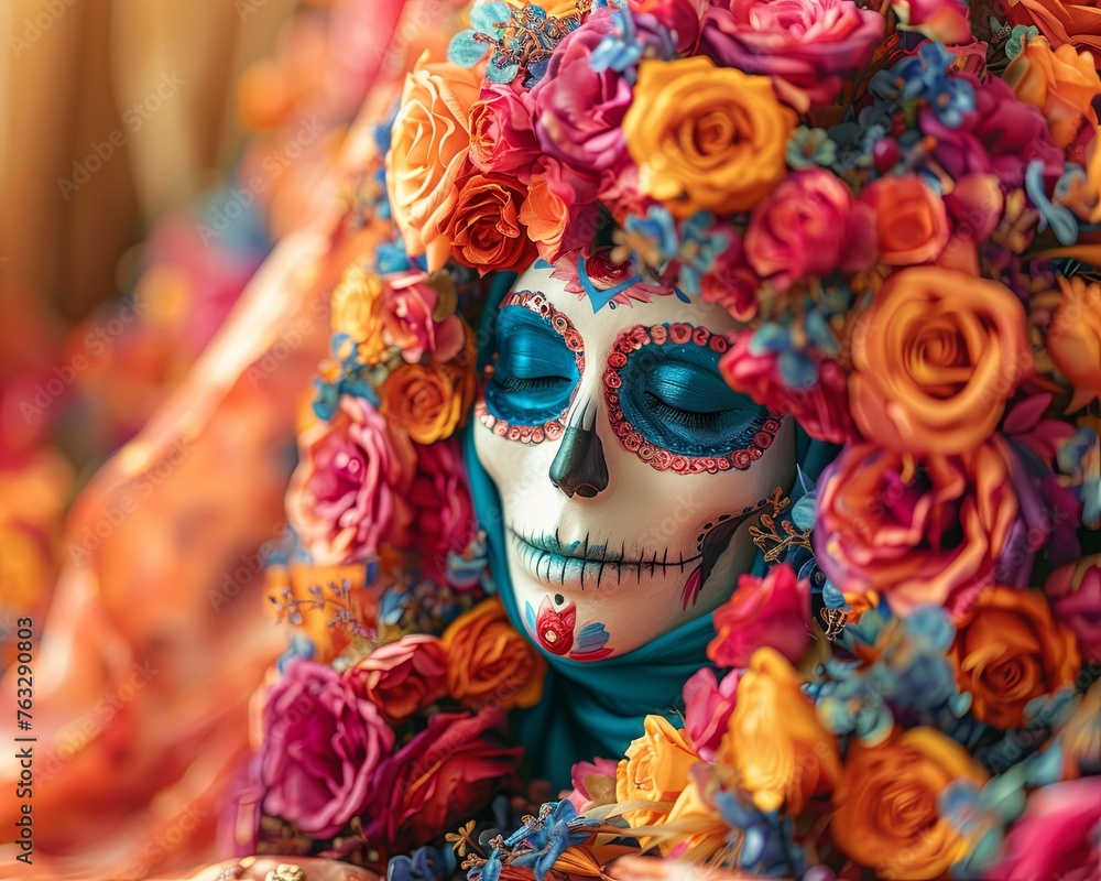 Colorful Dia de los Muertos Makeup and Flowers
