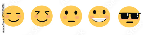 Cute smiling emoji. Happy face with flushed cheeks, cheerful embarrassed or cute flat vector icons set