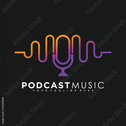 Podcast music logo design vector with creative idea
