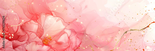 pink petals banner on a pink background, with gold highlights © chali