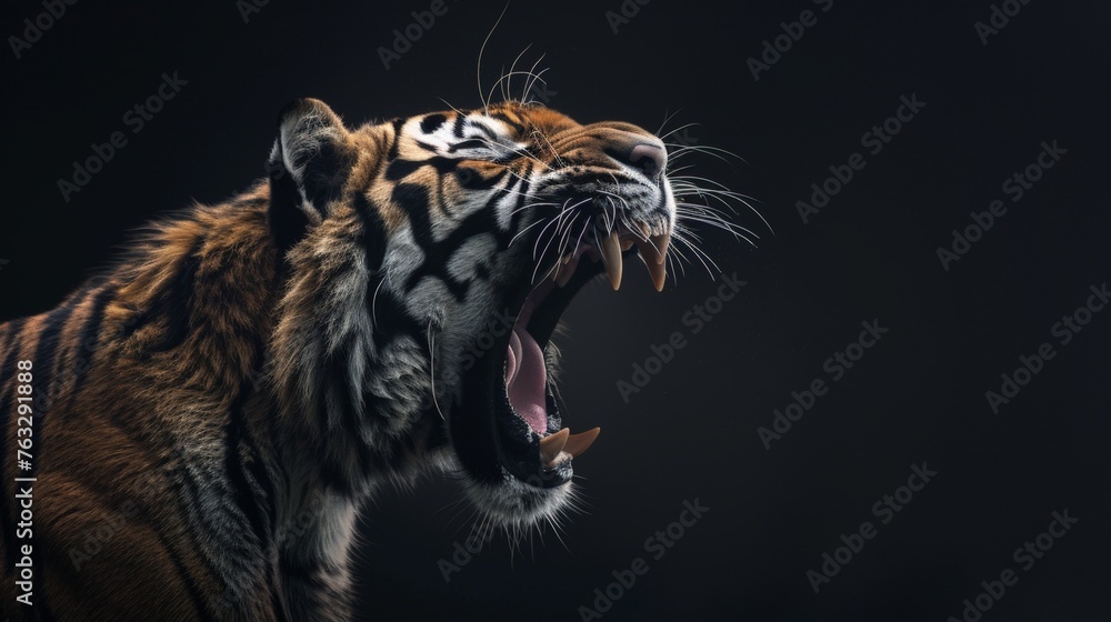Obraz premium Siberian Tiger Roaring Dramatically in Side View