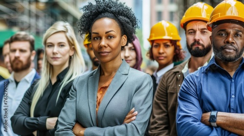 A group of professionals wearing hard hats, showcasing dedication and teamwork while working in various industries