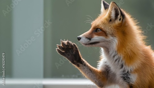 A Fox With Its Paw Pressed Against A Glass Window Upscaled 8