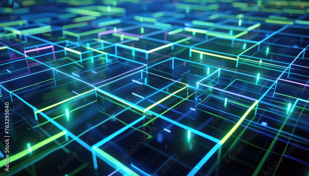 Abstract background with blue and green glowing lines by AI generated image Abstract background with blue and green glowing lines by AI generated image