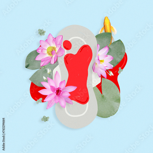 beatiful menstrual pad collage with bood, sanitary pad illustration photo