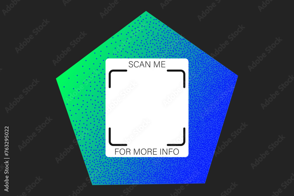 Geometric textured QR code vector element, scan me phone label template. Qr code sticker mockup, Y2K neon rainbow gradient barcode icon on dark background, vibrant green and blue pentagon. Geometric textured QR code vector element, scan me phone label template. Qr code sticker mockup, Y2K neon rainbow gradient barcode icon on dark background, vibrant green and blue pentagon.