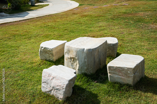 Marble chairs and tables in the garden