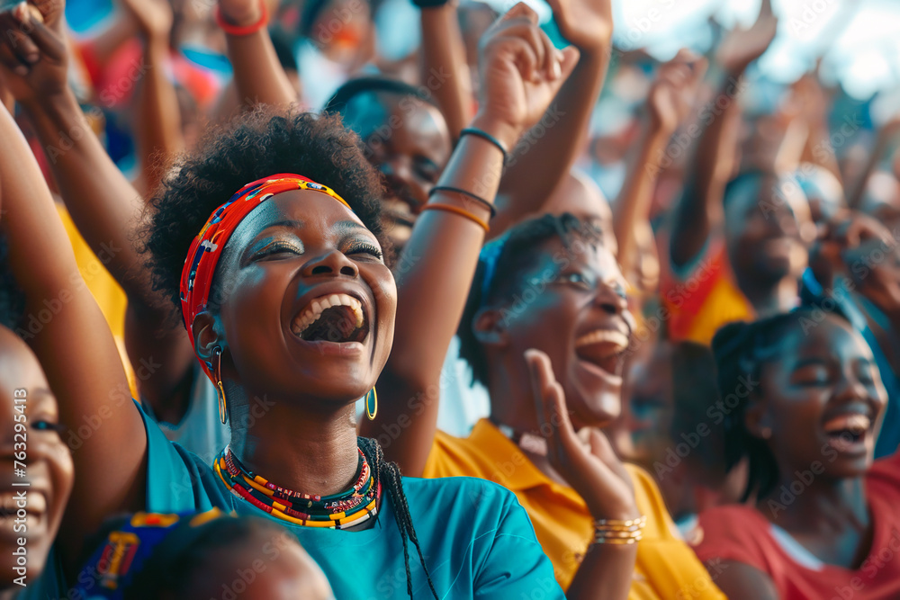 cheering African American at an sports event