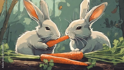 A rabbit who eats carrots deliciously photo