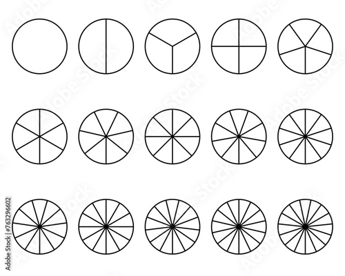 Circles divided into segments from 1 to 15. Segments infographic. Vector illustration.