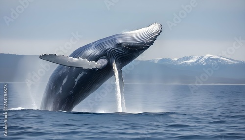 A Majestic Blue Whale Breaching The Surface In A D Upscaled 7 © Zaina