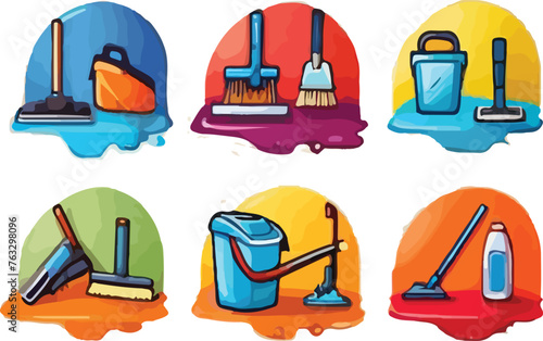 Print Room Disinfection and Home Cleaning Icon Set