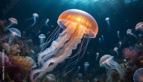 A Jellyfish In A Sea Of Twinkling Underwater Creat Upscaled 10