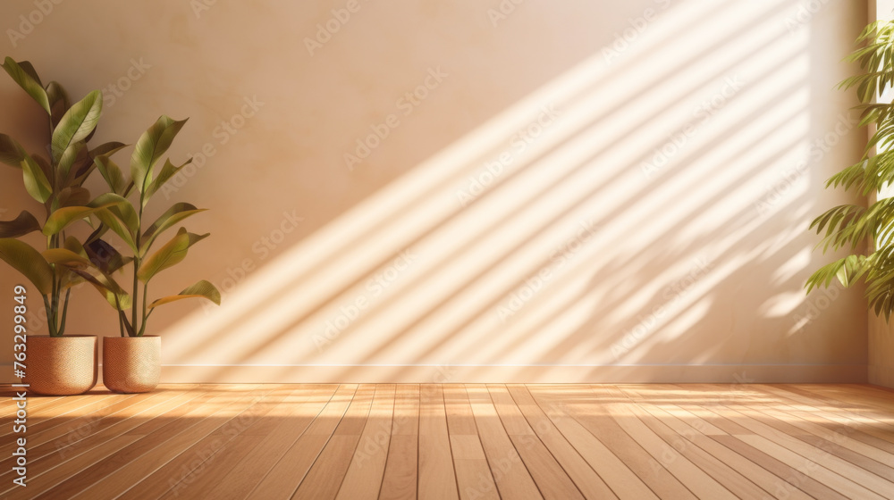 A room with a white wall and wooden floors. There are two potted plants in the room, one on the left and one on the right. The room is empty and has a minimalist feel to it A room with a white wall and wooden floors. There are two potted plants in the room, one on the left and one on the right. The room is empty and has a minimalist feel to it