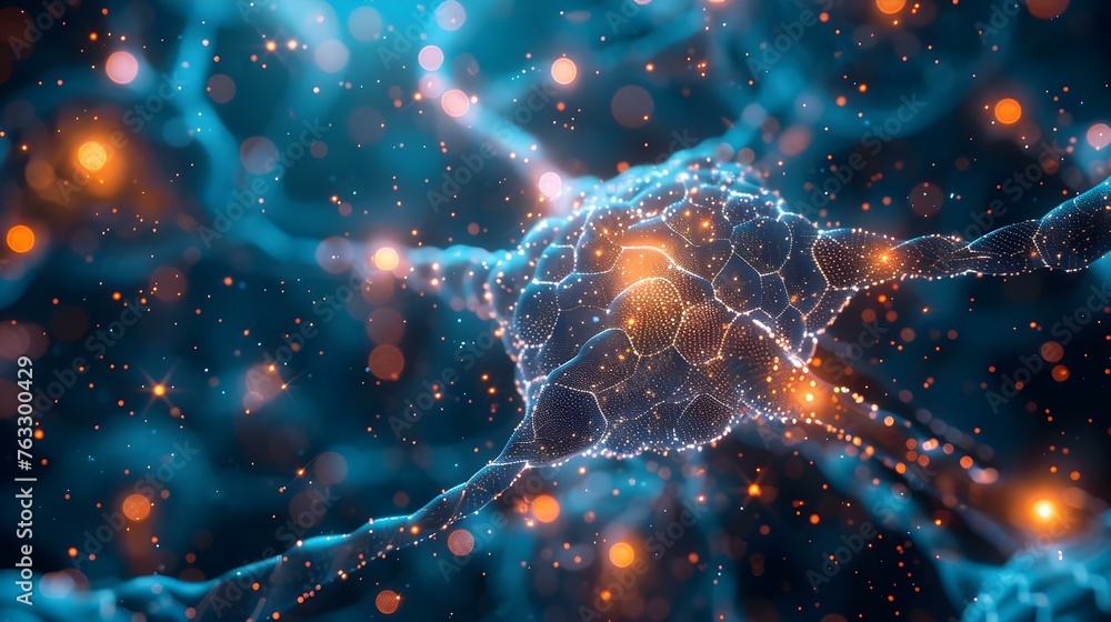 Formation of a Neural Network by Neuron Cells. Concept Neural Network, Neuron Cells, Formation Process, Connectivity, Machine Learning - obrazy, fototapety, plakaty 