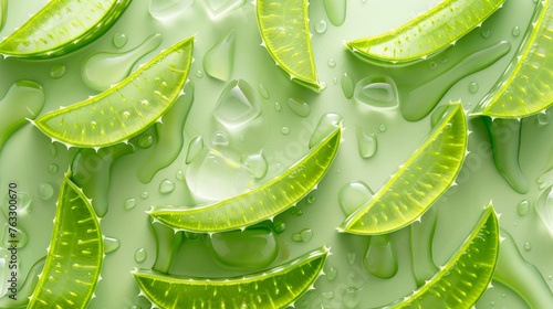 Fresh Aloe Vera Slice Soaked in Aloe Vera Gel Texture for Background, Top View, Flat Lay