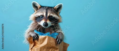 Raccoon in a recycling uniform, sorting through materials, acting as a conscientious environmental worker promoting sustainability. photo
