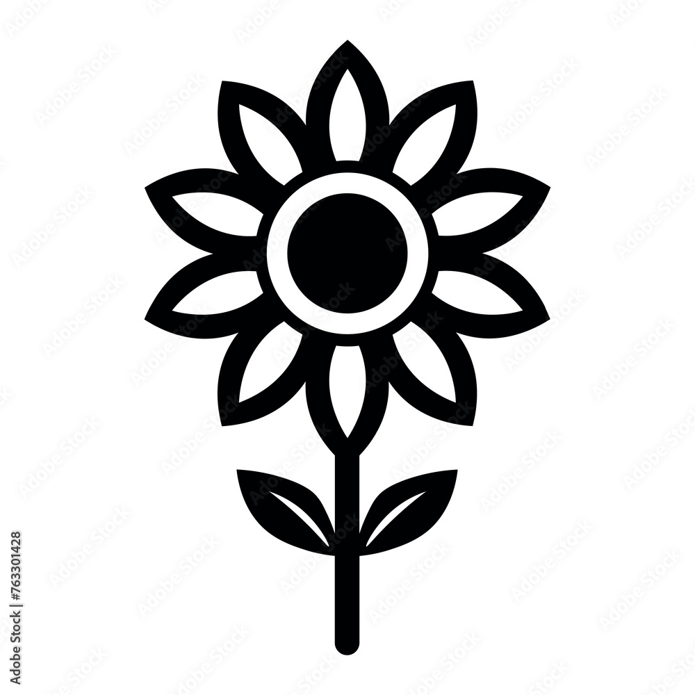 black vector sunflower icon on white background black vector sunflower icon on white background