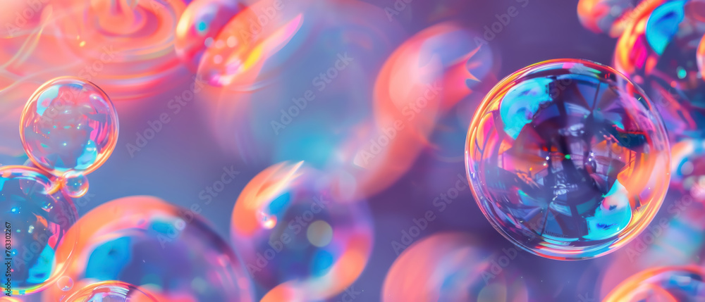 Colorful soap bubbles against a gradient background, the playful physics of light and surface tension, joy and lightness of heart - obrazy, fototapety, plakaty 