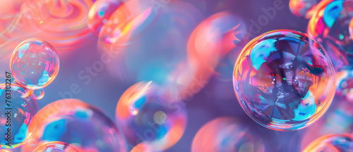 Colorful soap bubbles against a gradient background, the playful physics of light and surface tension, joy and lightness of heart photo