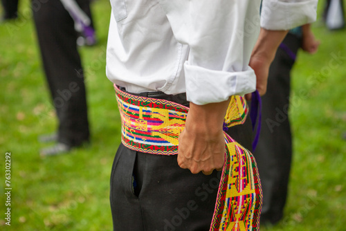 Waist sash, Huaylarsh costume, typical dance of Huancayo, Peru. photo