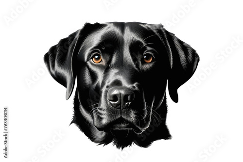 Black silhouette of a Labrador dog's head, centered, high-quality stock illustration, isolated on white background, ultra-clear, ultra-realistic