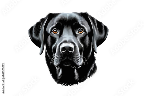 Black silhouette of a Labrador dog's head, centered, high-quality stock illustration, isolated on white background, ultra-clear, ultra-realistic