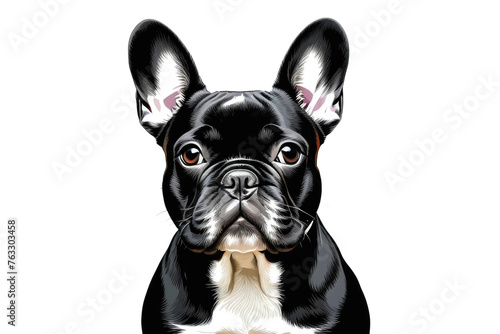 French bulldog head silhouette, isolated on white background, extreme contrast, focused on center, high-resolution stock illustration, jet-black, minimalistic design, silhouette sharpness © ramses