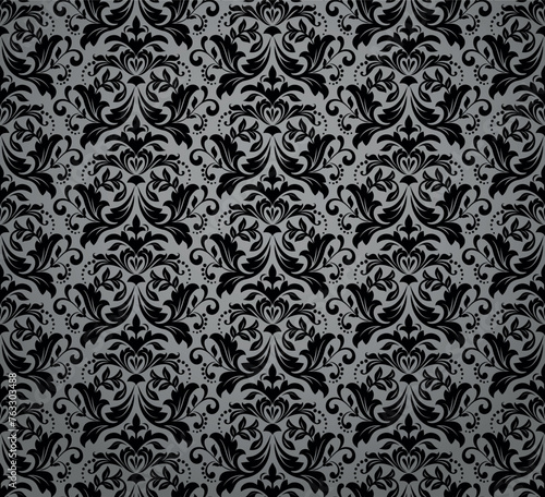 Wallpaper in the style of Baroque. Seamless vector background. Gray and black floral ornament. Graphic pattern for fabric, wallpaper, packaging. Ornate Damask flower ornament