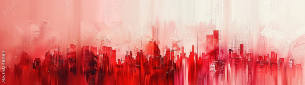 Red City Abstract, The chaotic pulse of urban life captured in a maelstrom of crimson brushstrokes, painting the vibrant evolution of the metropolitan heart.