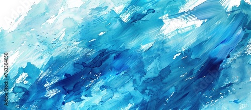 A detailed close up of an electric blue watercolor painting depicting marine biology. The fluid movements and fine details capture the essence of underwater life © 2rogan