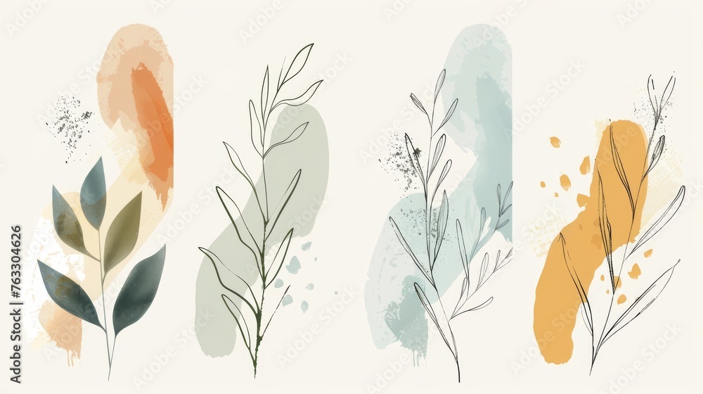 custom made wallpaper toronto digitalA botanical wall art modern set in water color with abstract shapes. This is an abstract plant art design for print, cover, wallpaper, minimal and natural wall decoration.