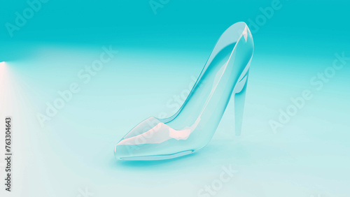 Fotografía A crystal or glass slipper or high heel shoe on a black background, Cinderella concept
