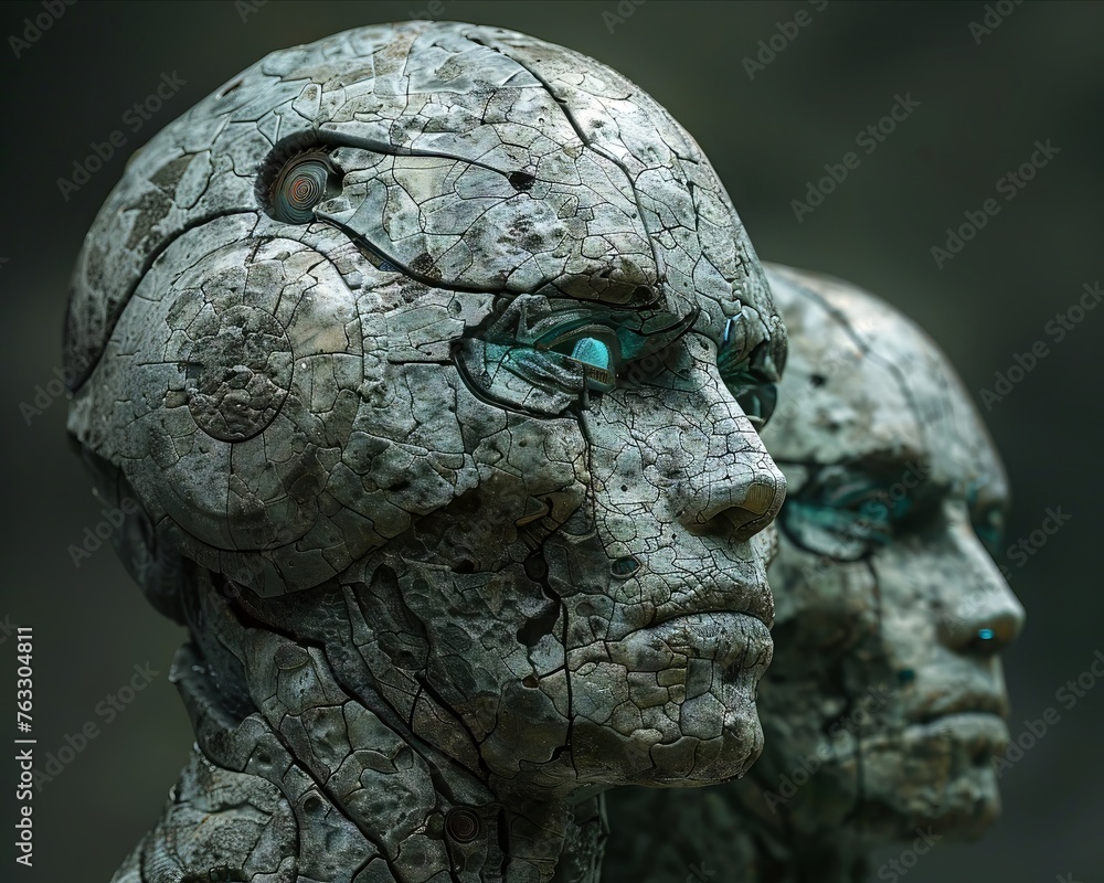 Create a thought-provoking visual representation of humans adapting to ...