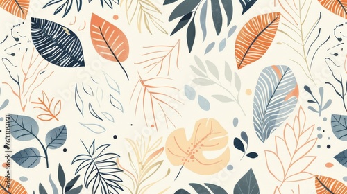 A geometric seamless pattern with tropical leaves  geo elements for minimalist art prints  textiles  boho wallpaper decor. Modern illustration.