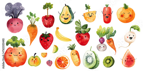 lively fruits and vegetables in watercolor vectors, infusing a sense of joy and playfulness into the realm of healthy eating.