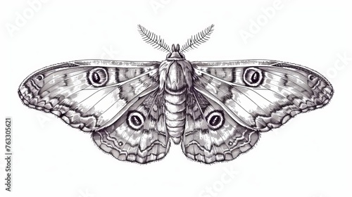 Drawing of a vintage butterfly. Outlined detailed engraved libythea celtis. Minimalist modern graphic illustration on a white background. photo