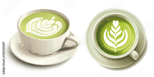 white cup of matcha green tea latte vector on isolated white background